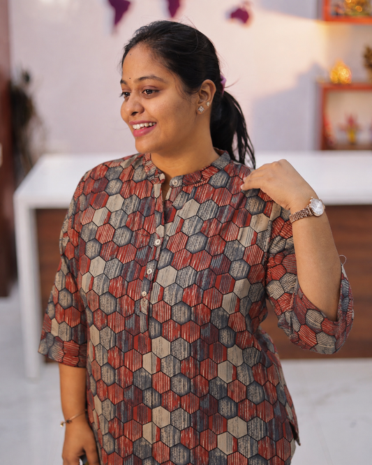 Rust & Charcoal Honeycomb Short Top - ZLST04