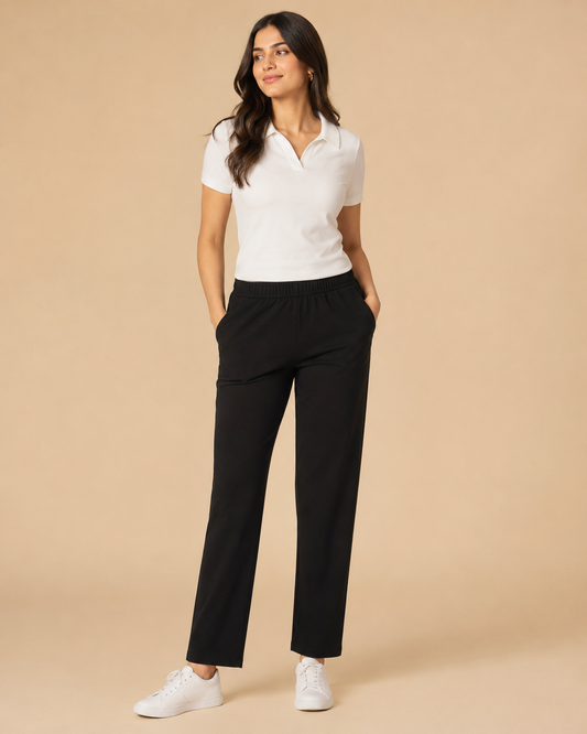 Stretchable Straight Pant With Pocket - Black