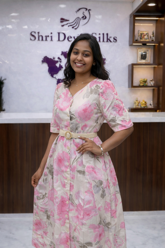 Cream and Pink Western Midi - WNMD42