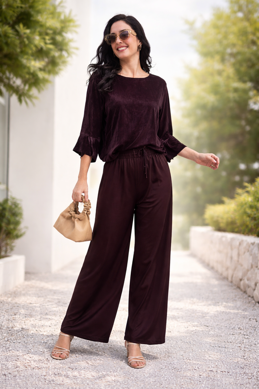 Trendy Vacation Meroon Plain Short Co Ord Set- TVSC40