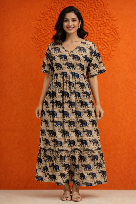 Kalamkari Cotton Puff Midi - KKMD32