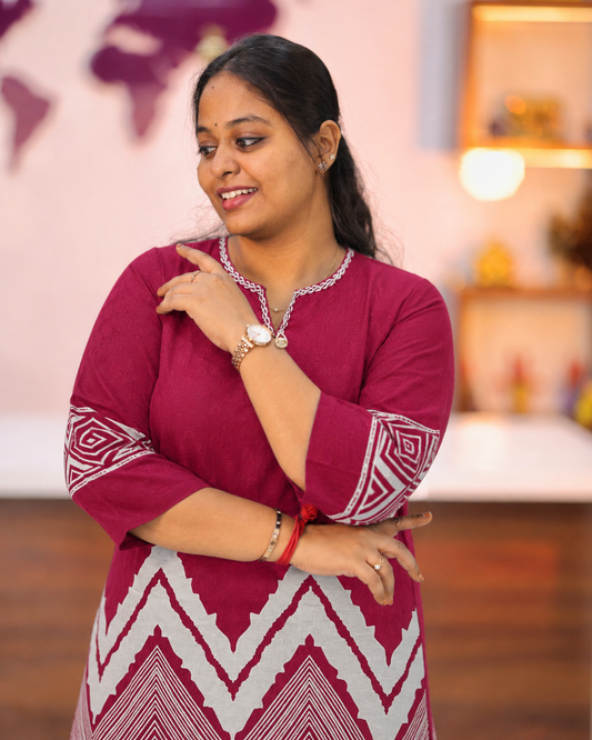 Deep Magenta Chevron Pattern Kurti - SAKT03