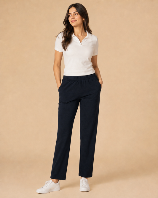 Stretchable Straight Pant With Pocket - Midnight Navy