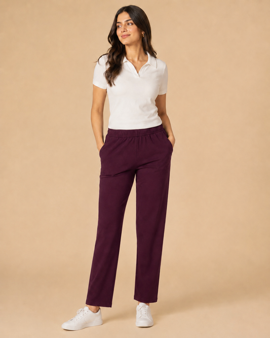 Stretchable Straight Pant With Pocket - Rich Burgundy