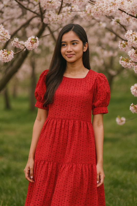 Hakoba Puff Midi - Cherry Red