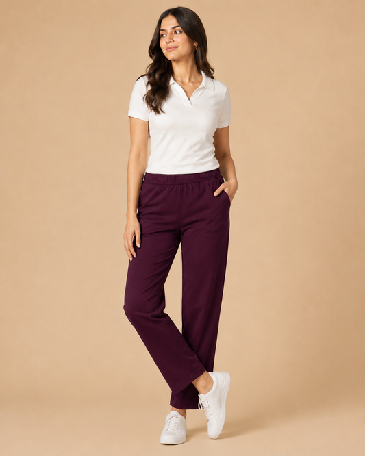 Stretchable Straight Pant With Pocket - Rich Burgundy