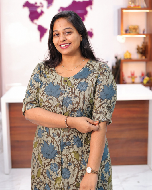 Budget Friendly Rustic Blue Garden Plus Size Aline Kurti - PSAK23