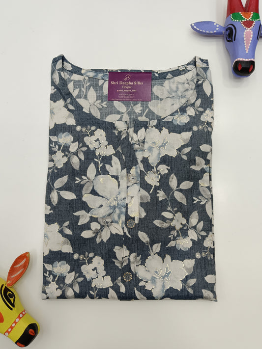 Spun Cotton Kurti - Grey Floral
