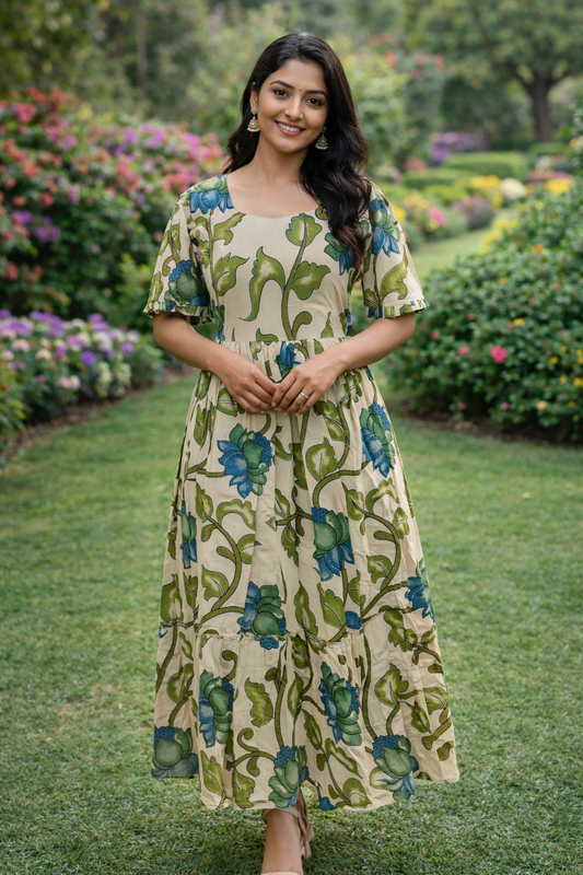 Kalamkari Cotton Puff Midi - KKMD01