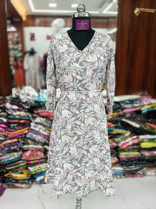 Gray Base Peach Flowers Western Midi - WM21