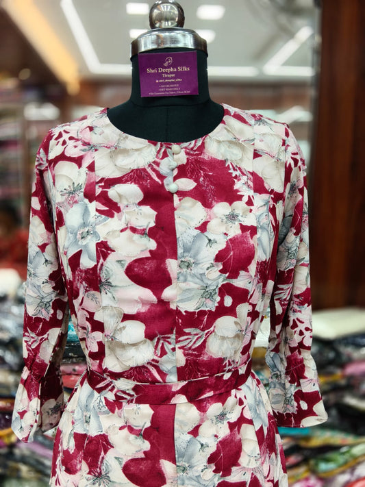 Red base White Flower Western Midi - WM20