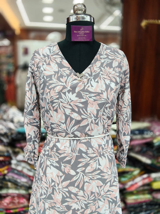 Gray Base Peach Flowers Western Midi - WM21