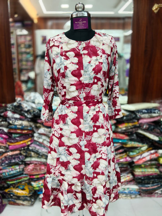 Red base White Flower Western Midi - WM20