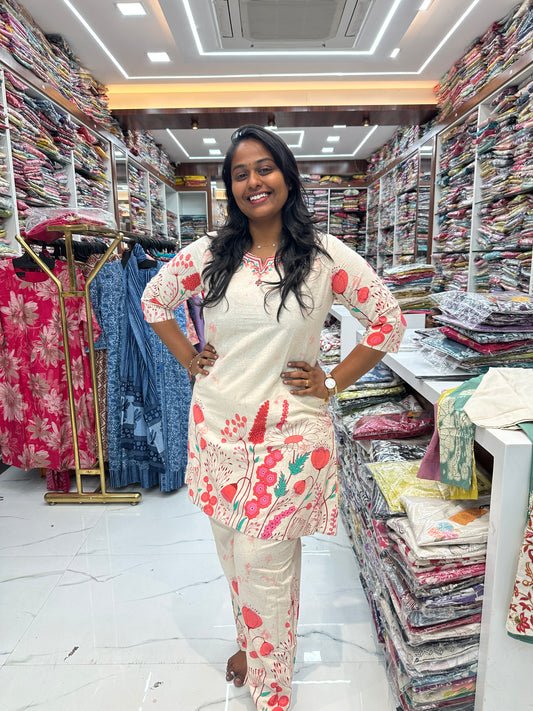 Cream Pastel Short Co Ord Set - SCJV03