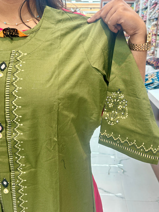 Handcrafted Khadi Aline Co Ord Set Green - JVKC02