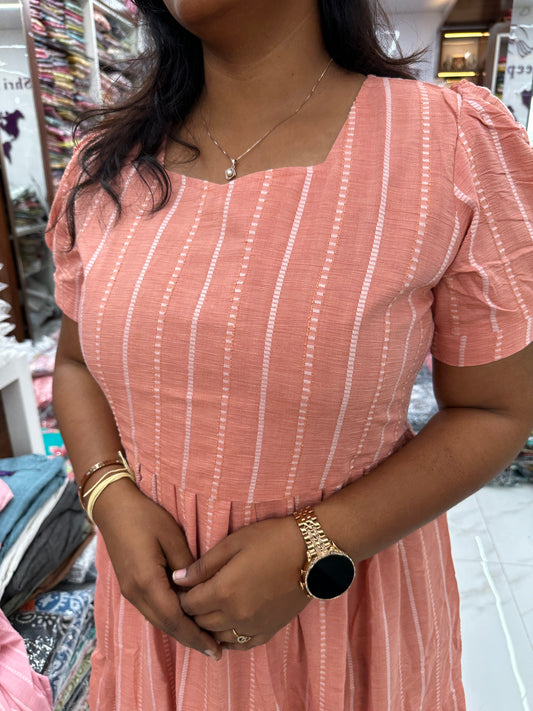 Solid Pastel Orange Cotton Puff Midi dress