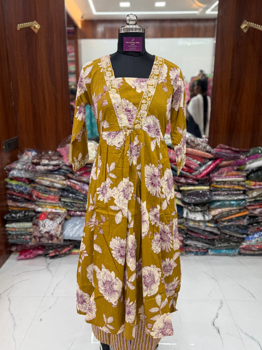 Pure Cotton 3 Pcs Anarkali Set