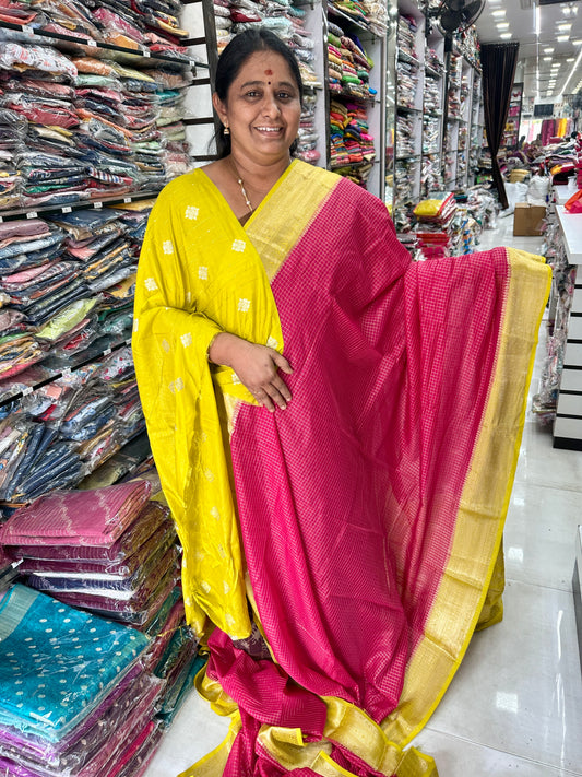 Pure Checks Silk Saree Pink - M006