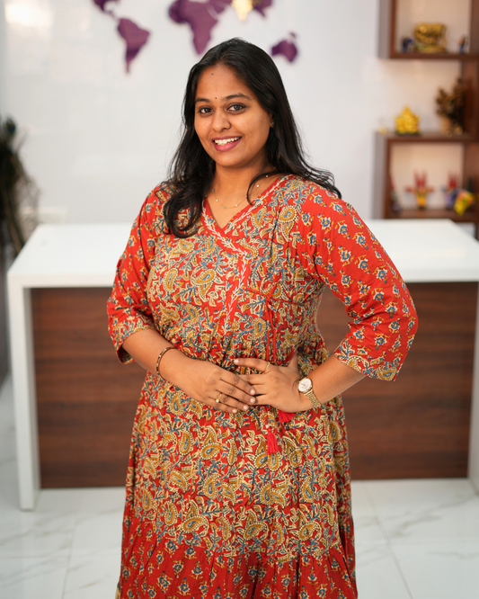 Jaipur Cotton Red Kalamkari Midi - BKMD04