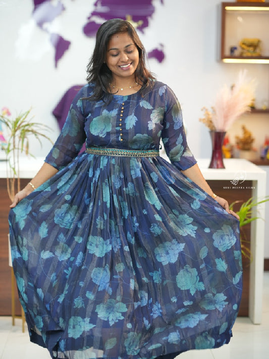 Blue Floral Shimmer Maxi