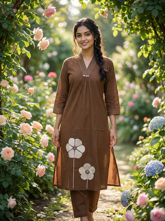 Petal Drop Mirror Work Plain Co Ord Set - PCOS04