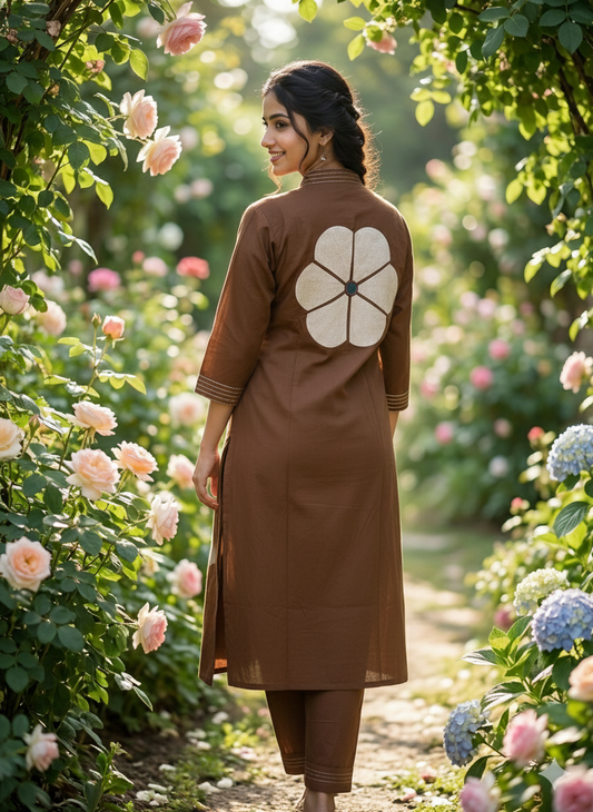 Petal Drop Mirror Work Plain Co Ord Set - PCOS04