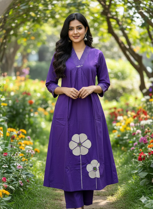 Petal Drop Mirror Work Plain Co Ord Set - PCOS01