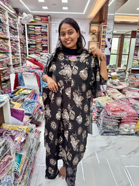 Co Ord Set Black Fawn Floral print with Dupatta
