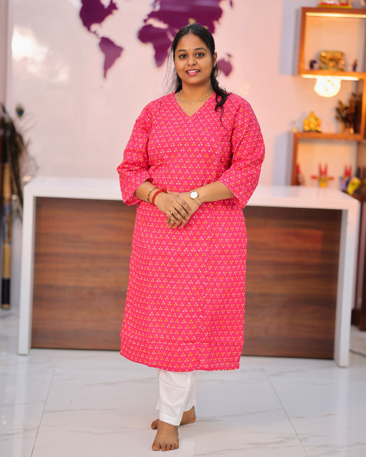 Jaipur Cotton Candy Pink Tri Dot Straight Cut Kurti - CPSK02