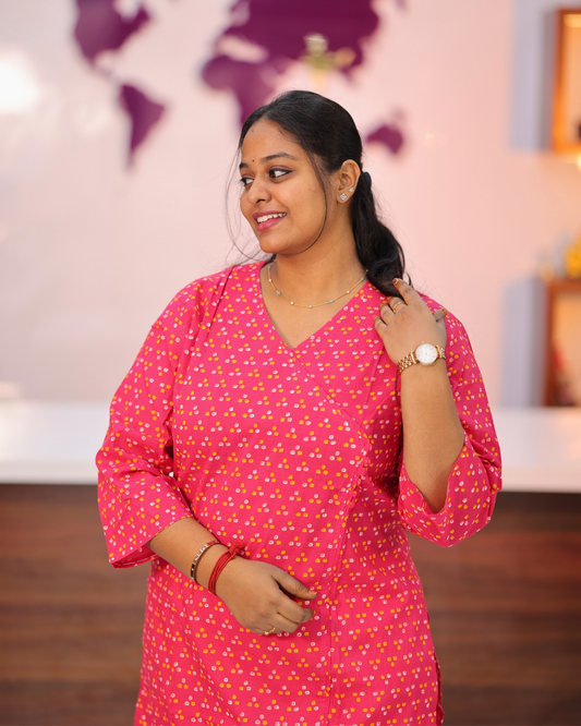 Jaipur Cotton Candy Pink Tri Dot Straight Cut Kurti - CPSK02