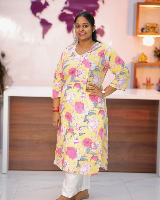 Jaipur Cotton Pale Yellow Straight Cut Kurti - CPSK03
