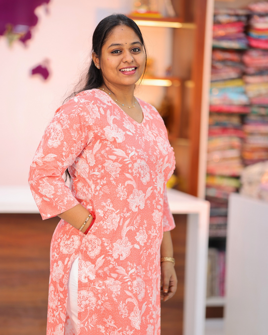 Jaipur Cotton Orange Candy Straight Cut Kurti - CPSK05