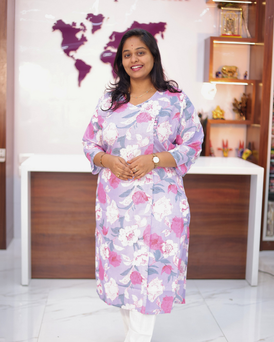 Jaipur Cotton Light Lavender Straight Cut Kurti - CPSK07