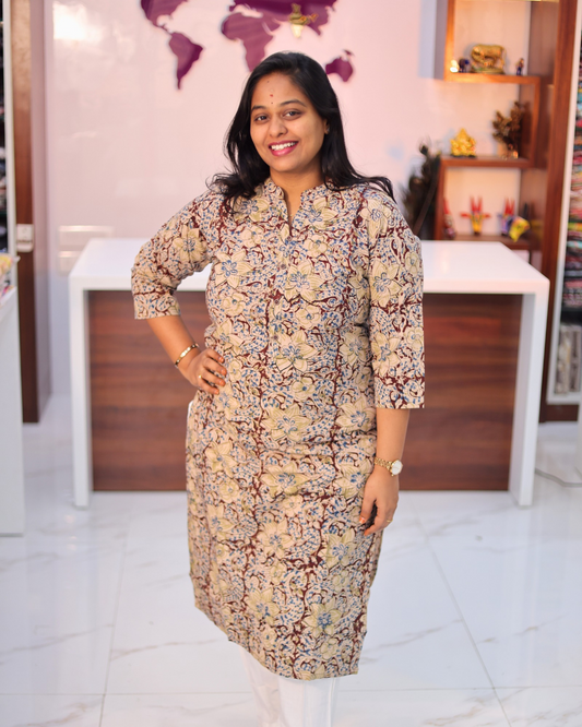 Jaipur Cotton Kalamkari Straight Cut Kurti - CPSK08
