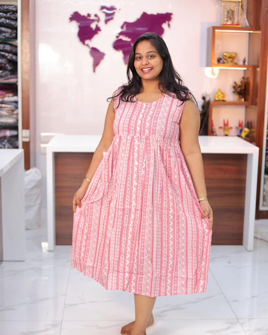 Jaipur Cotton Blush Pink Tribal Print Sleeveless Midi - CPMD02
