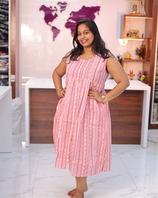 Jaipur Cotton Blush Pink Tribal Print Sleeveless Midi - CPMD02