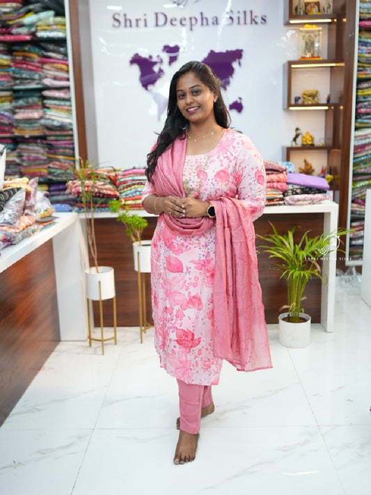 Bubblegum Pink Crepe Silk premium 3 pcs Salwar set