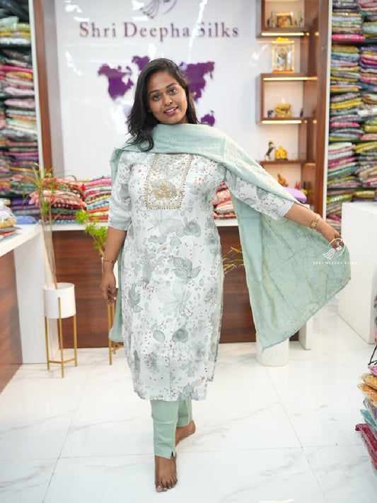 White Crepe Silk premium 3 pcs Salwar set