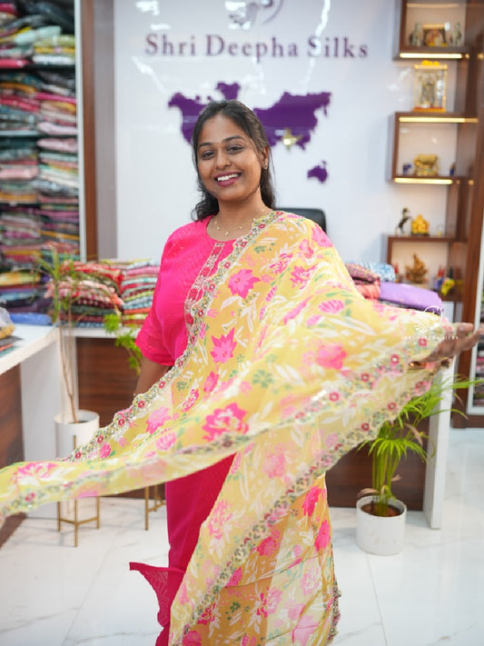 Magenta Pink Shinnon Sharara 3pcs silk salwar Set
