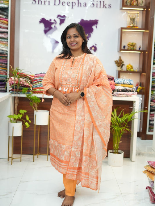 Orange Tissue Premium 3 pcs Collared Salwar set