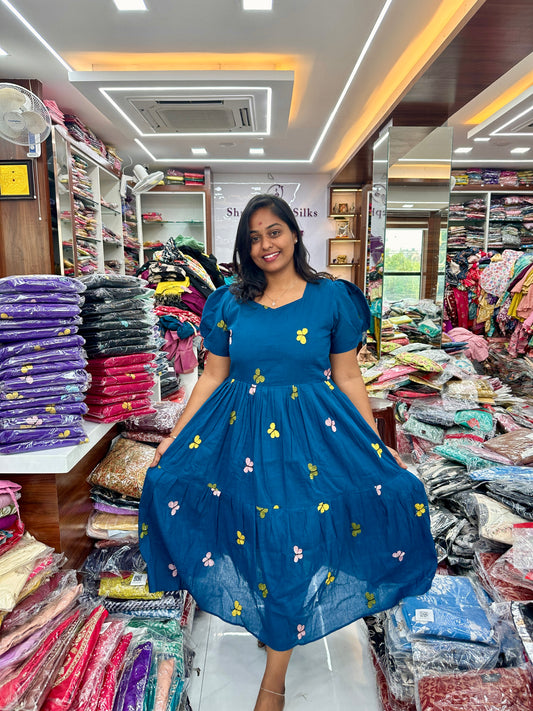 Butterfly Puff Peacock Midi dress