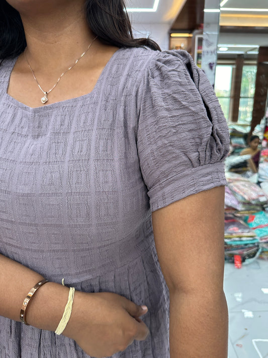Square Pastel Lavender Cotton Puff Midi dress