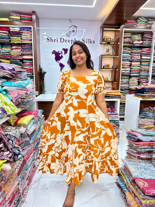 Jaipur Cotton Midi dress Mustard