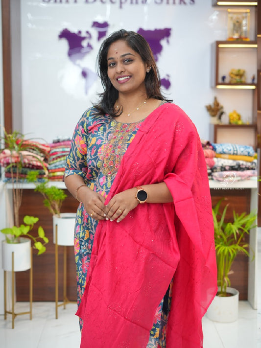 Royal Blue Crepe Silk premium 3 pcs Salwar set