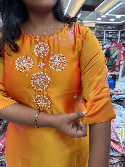 Silk Georgette Gold Tie & Dye Kurthi