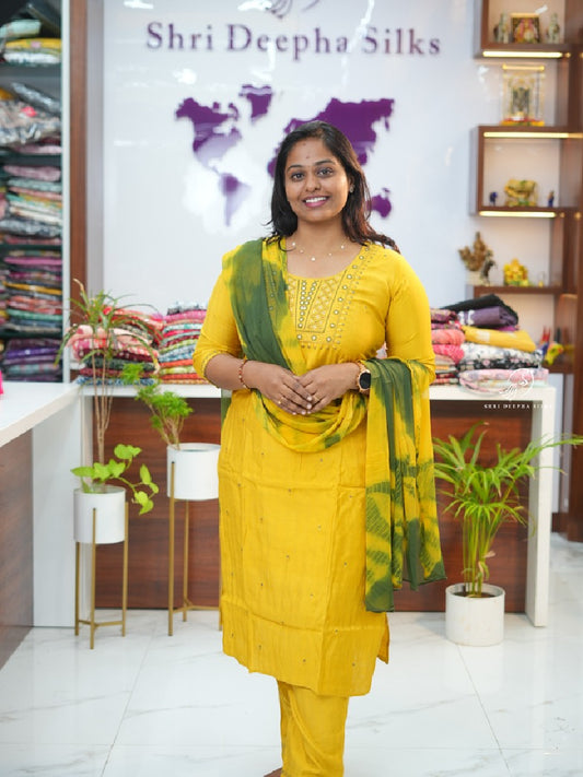 Yellow Cotton Premium 3 pcs Salwar set
