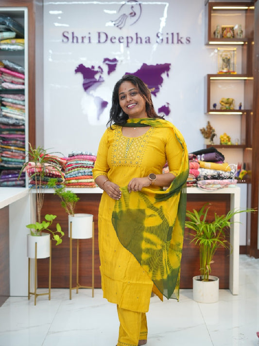 Yellow Cotton Premium 3 pcs Salwar set