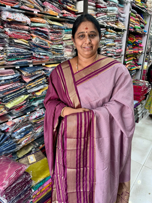 Pure Checks Silk Saree Onion - M005