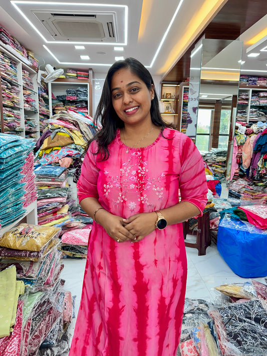Silk Georgette Baby Pink Tie & Dye Kurthi