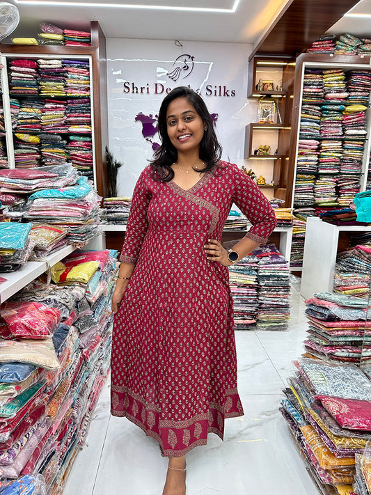 Kediya Cut Maroon small flower Midi - KC01